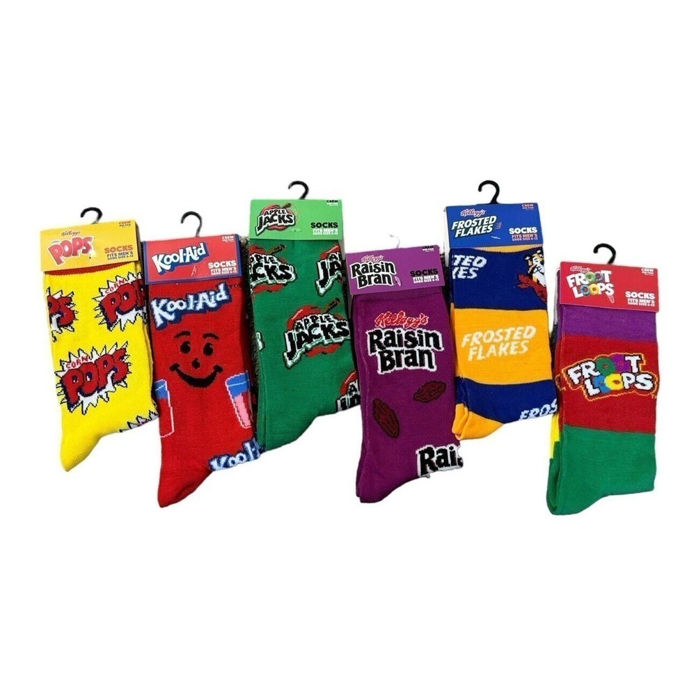 Odd Sox Novelty Crazy Socks Kelloggs Cereal Breakfast Kool-Aid Mens Sz 6-12 Crew